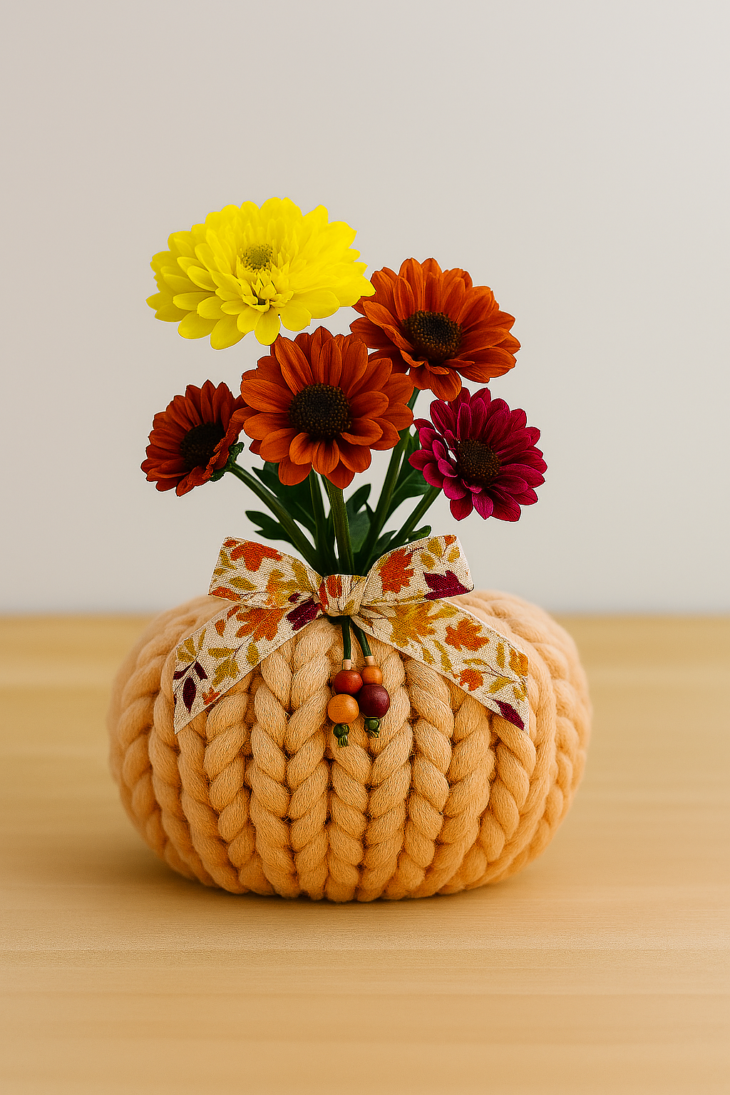 Finger knit Pumpkin Vase