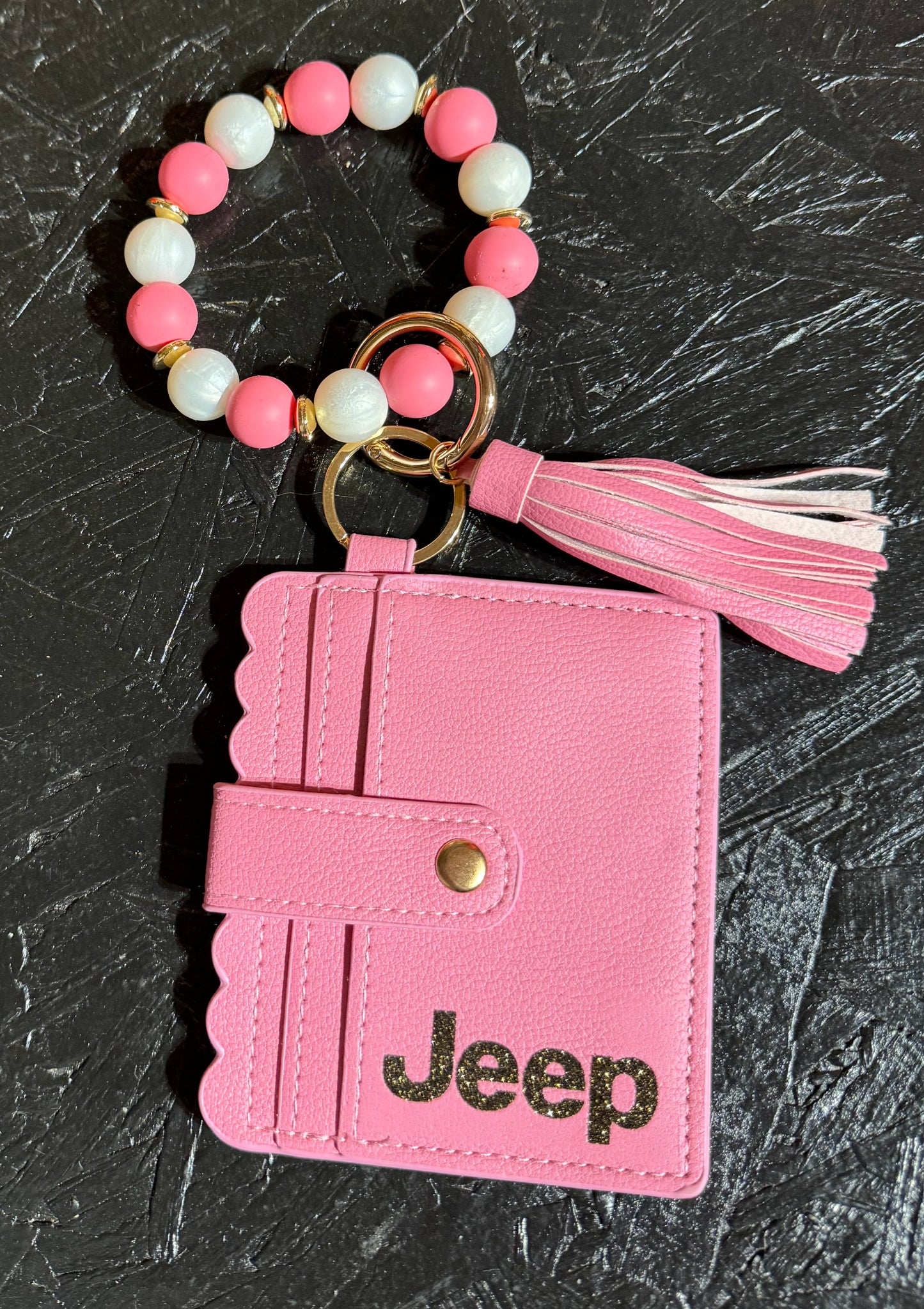 Leather Wristlet Wallet with Key Chain and Tassel