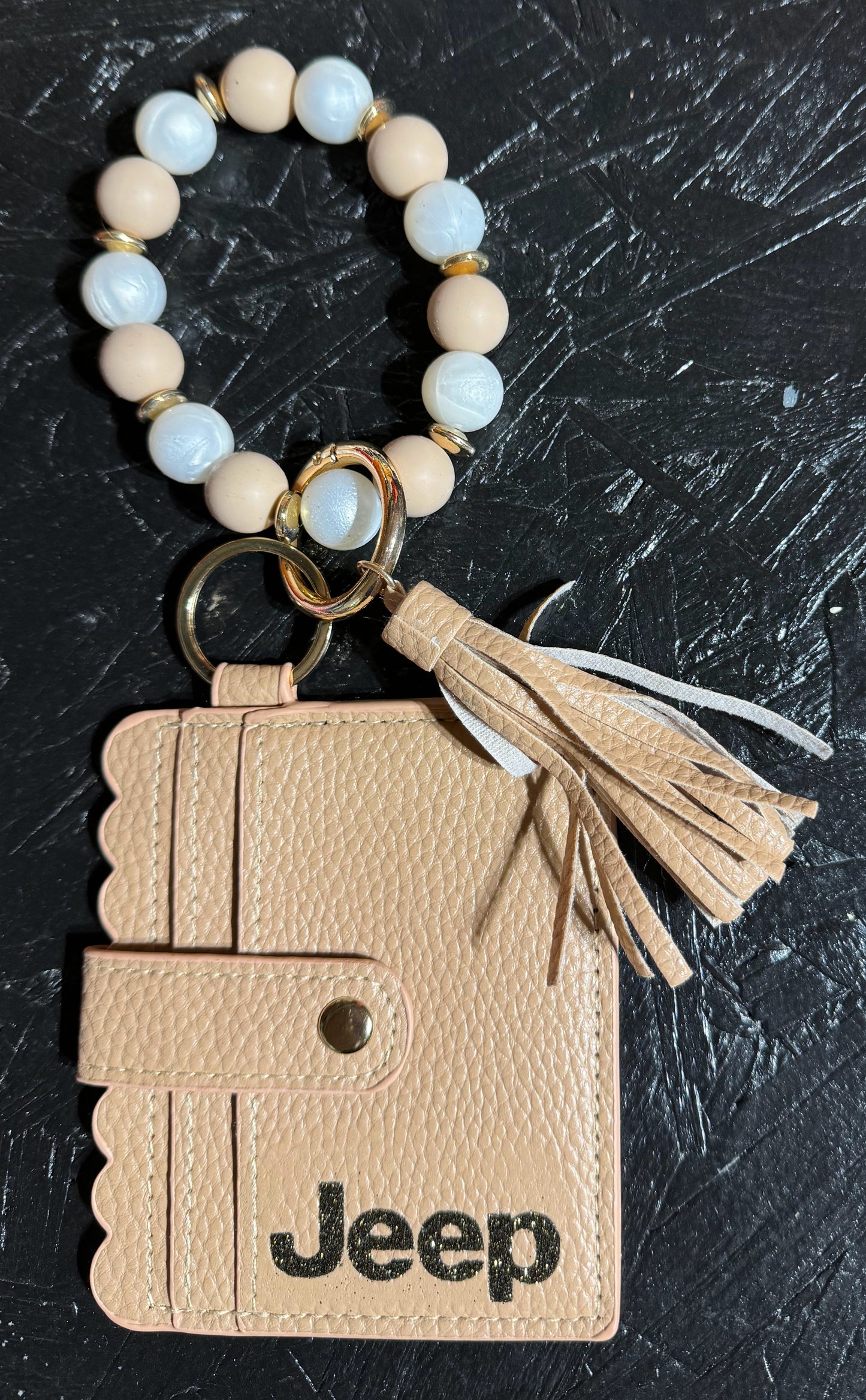 Leather Wristlet Wallet with Key Chain and Tassel